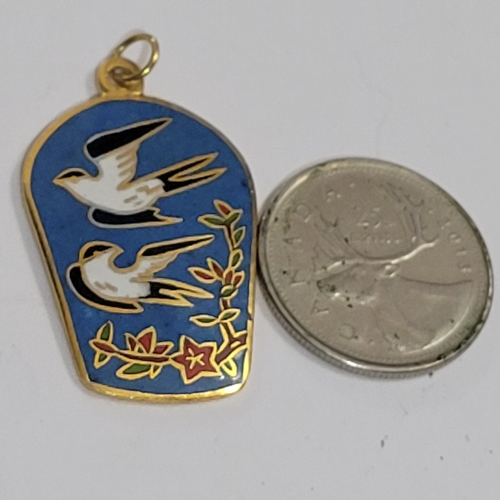 Blue and Gold Bird Enamel Pendant